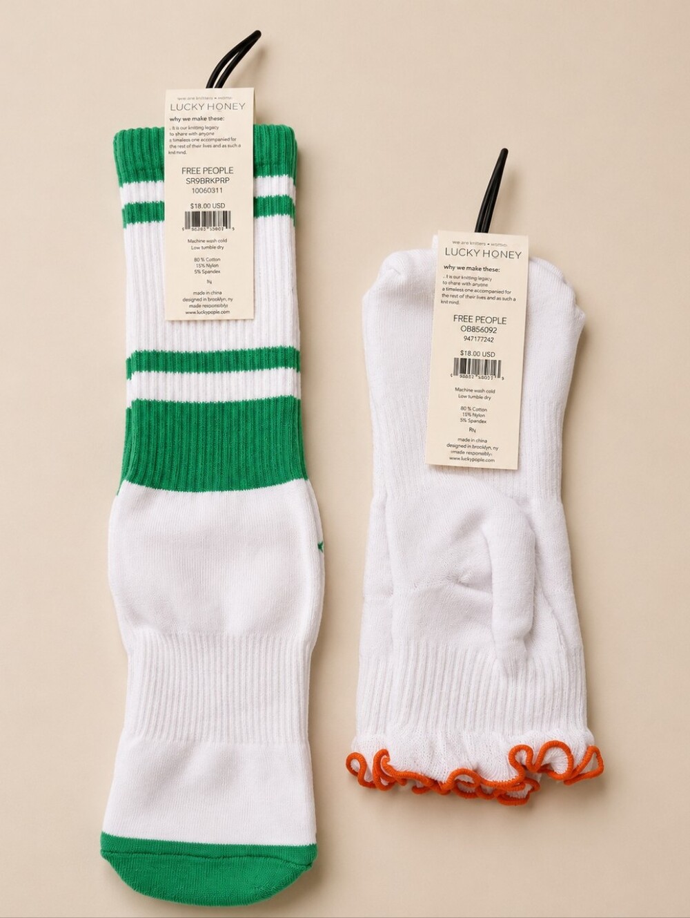 FP Movement Green Stripe Tube Socks & Orange Ruffle Sport OS NWT Free People - Picture 3 of 8